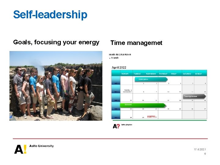 Self-leadership Goals, focusing your energy Time managemet 17. 6. 2021 6 