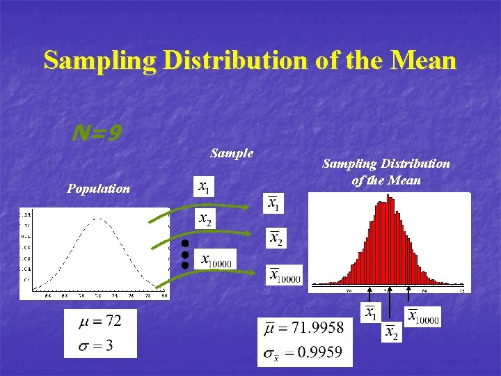 Sampling Distribution of the Mean N=9 Population Sample Sampling Distribution of the Mean 