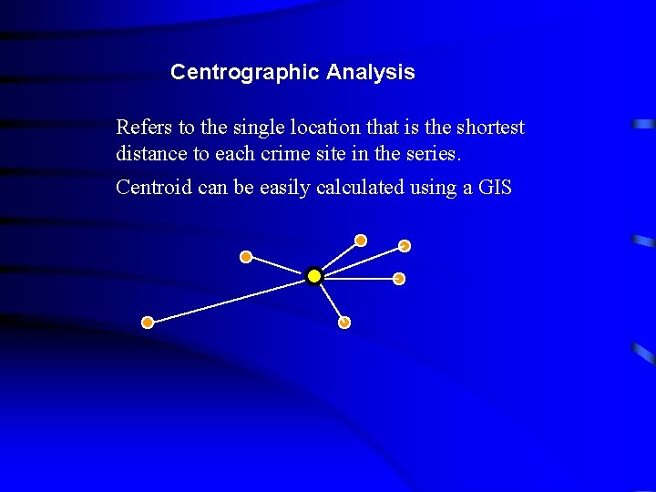 Centrographic Analysis Refers to the single location that is the shortest distance to each