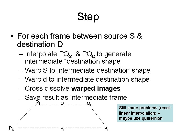 Step • For each frame between source S & destination D – Interpolate PQS