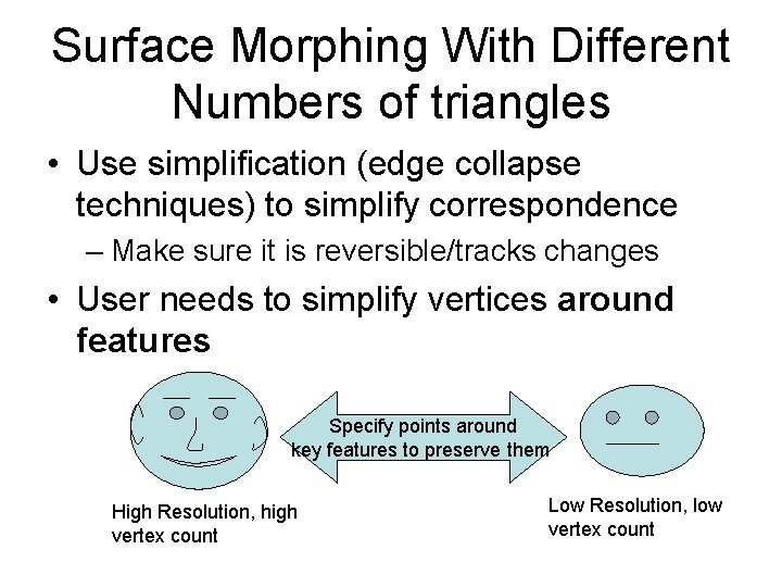 Surface Morphing With Different Numbers of triangles • Use simplification (edge collapse techniques) to