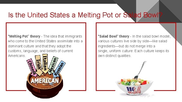 Is the United States a Melting Pot or Salad Bowl? “Melting Pot” theory -