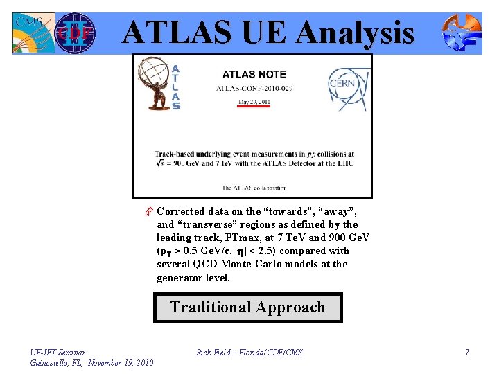 ATLAS UE Analysis Æ Corrected data on the “towards”, “away”, and “transverse” regions as