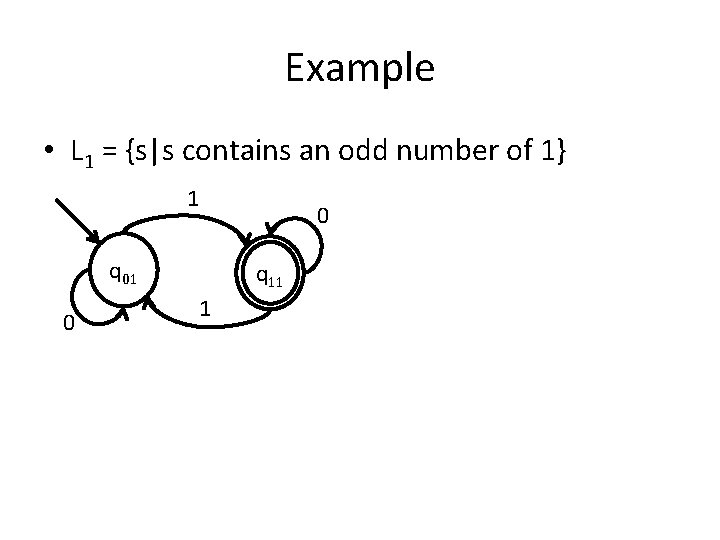 Example • L 1 = {s|s contains an odd number of 1} 1 q