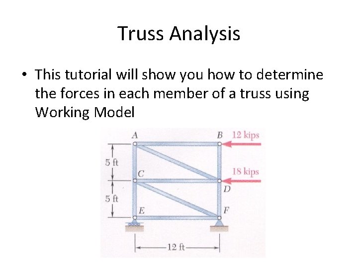 Truss Analysis • This tutorial will show you how to determine the forces in