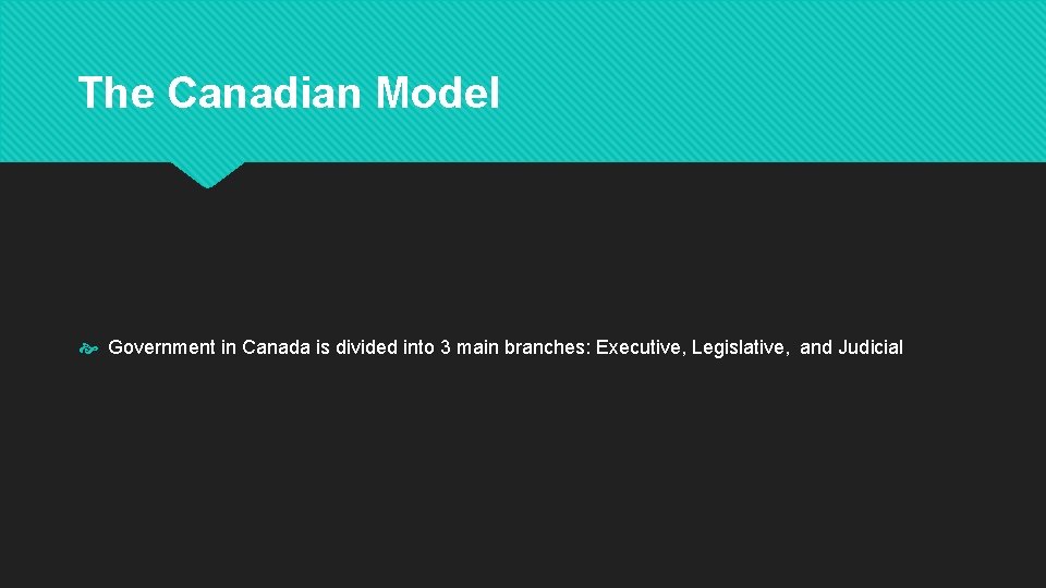 The Canadian Model Government in Canada is divided into 3 main branches: Executive, Legislative,