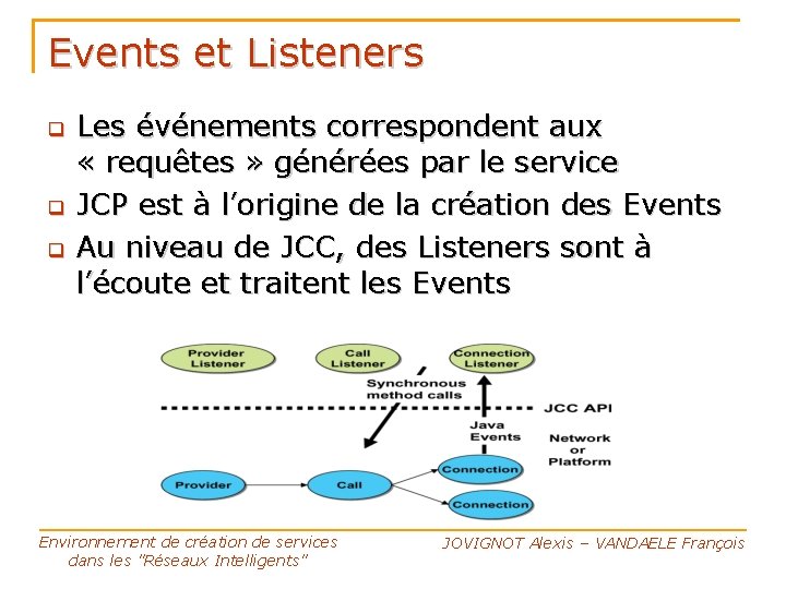 Events et Listeners Les événements correspondent aux « requêtes » générées par le service