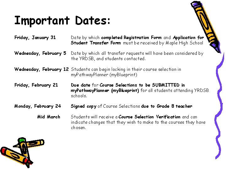 Important Dates: Friday, January 31 Date by which completed Registration Form and Application for