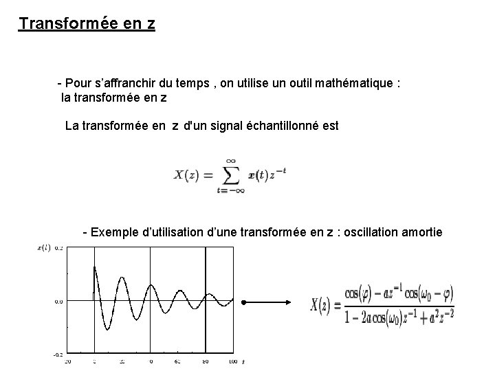 Transformée en z - Pour s’affranchir du temps , on utilise un outil mathématique