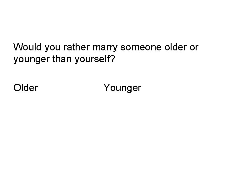 Would you rather marry someone older or younger than yourself? Older Younger 