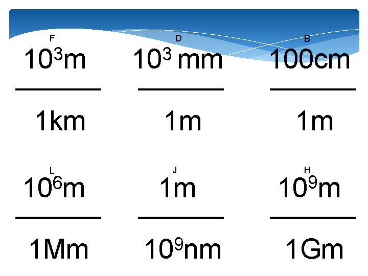 F D 3 10 mm 100 cm 1 km 1 m 1 m L