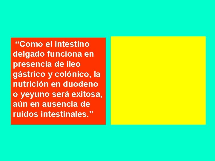 “Como el intestino delgado funciona en presencia de íleo gástrico y colónico, la nutrición
