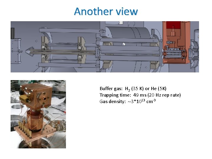 Another view Buffer gas: H 2 (35 K) or He (5 K) Trapping time: