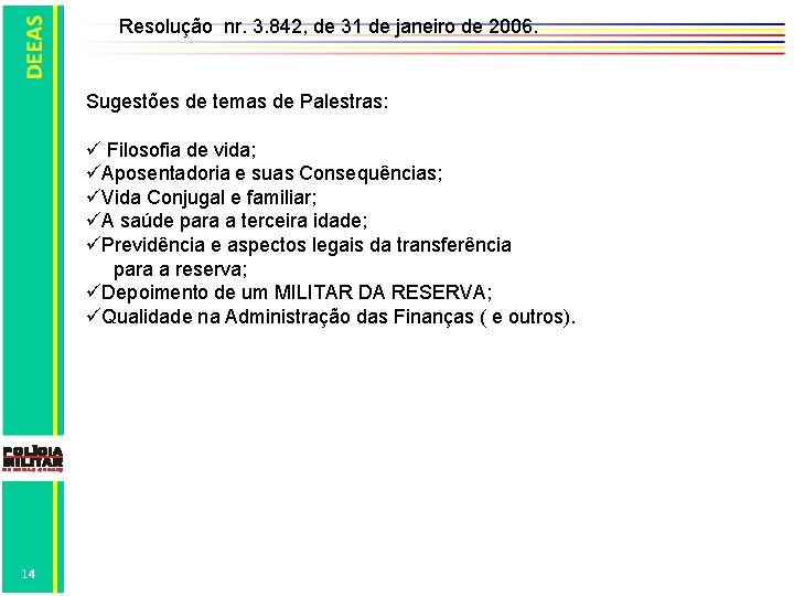 Resolução nr. 3. 842, de 31 de janeiro de 2006. Sugestões de temas de