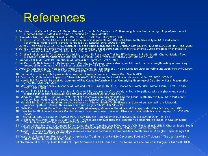 References 1. Berciano J, Gallardo E, Garcıa A, Pelayo-Negro AL, Infante G, Combarros O.
