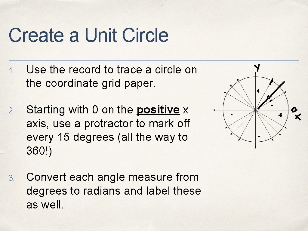 Create a Unit Circle 1. Use the record to trace a circle on the