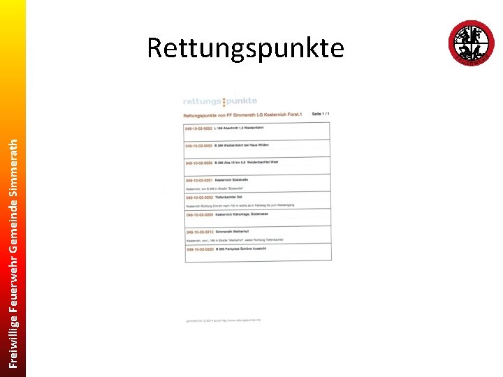 Freiwillige Feuerwehr Gemeinde Simmerath Rettungspunkte 