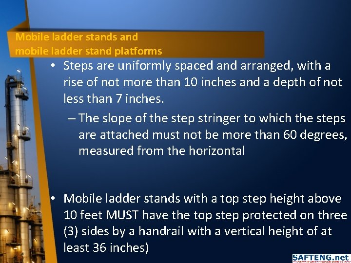 Mobile ladder stands and mobile ladder stand platforms • Steps are uniformly spaced and