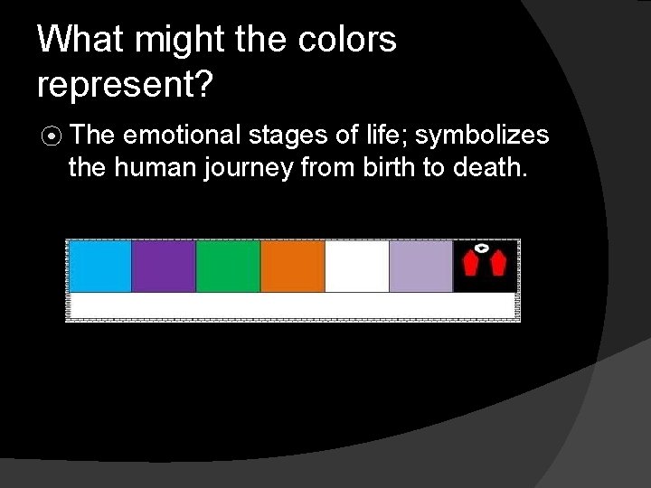 What might the colors represent? ⦿ The emotional stages of life; symbolizes the human