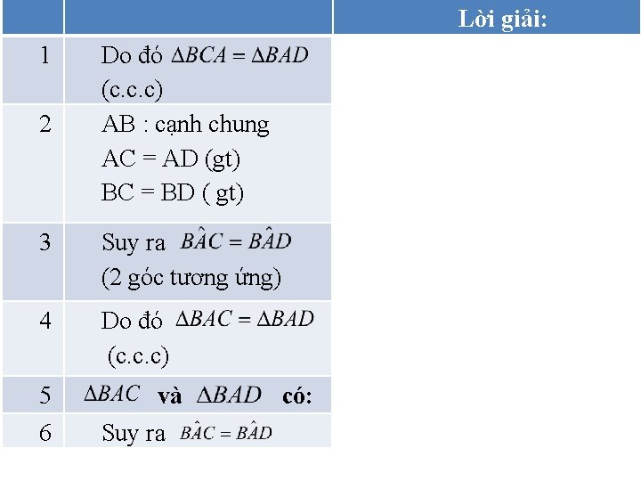 Lời giải: 1 2 Do đó (c. c. c) AB : cạnh chung AC