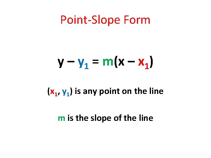 Point-Slope Form y – y 1 = m(x – x 1) (x 1, y
