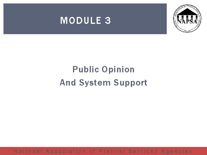 MODULE 3 Public Opinion And System Support National Association of Pretrial Services Agencies 
