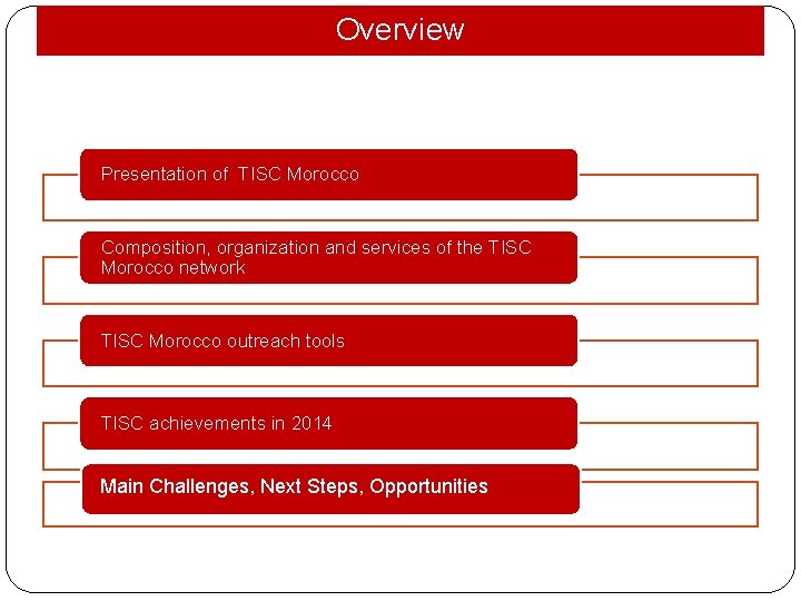 Overview Presentation of TISC Morocco Composition, organization and services of the TISC Morocco network