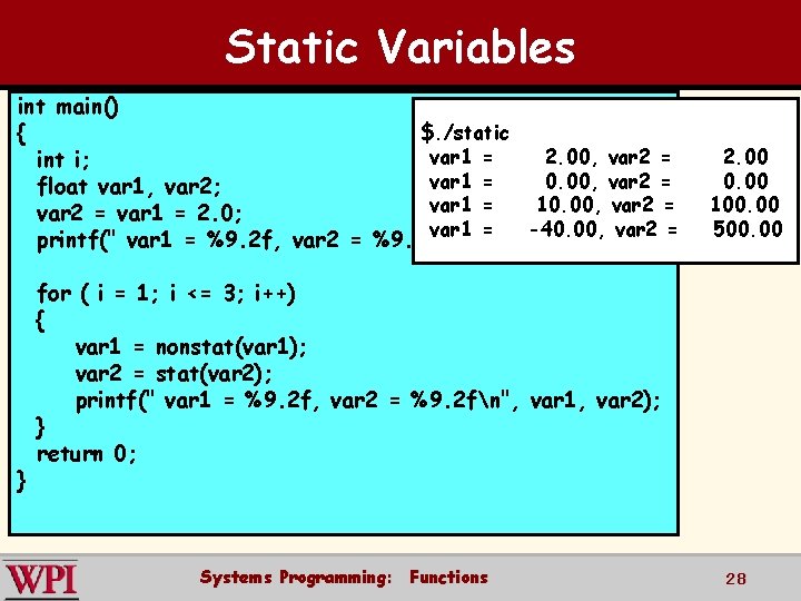 Static Variables int main() $. /static { var 1 = 2. 00, var 2