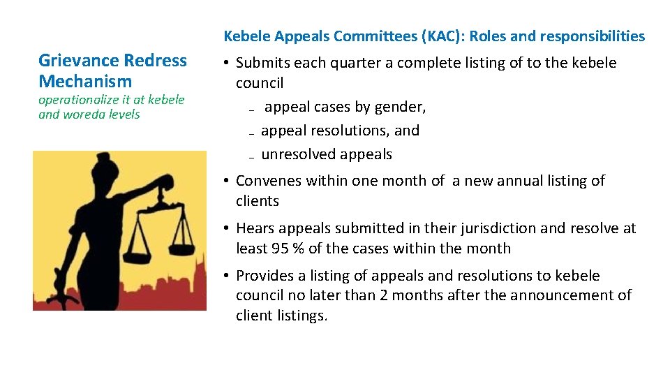 Kebele Appeals Committees (KAC): Roles and responsibilities Grievance Redress Mechanism operationalize it at kebele