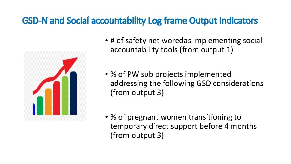 GSD-N and Social accountability Log frame Output Indicators • # of safety net woredas