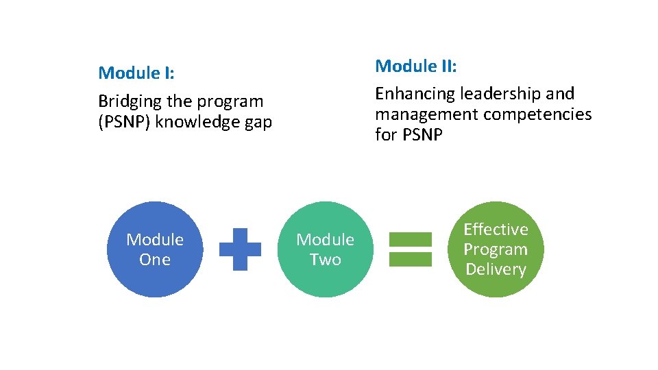 Module II: Enhancing leadership and management competencies for PSNP Module I: Bridging the program