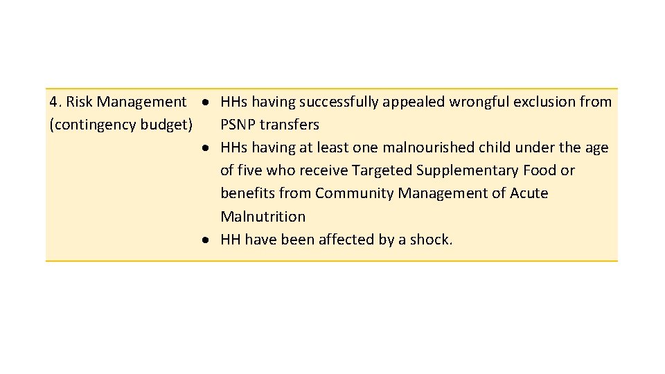 4. Risk Management HHs having successfully appealed wrongful exclusion from (contingency budget) PSNP transfers