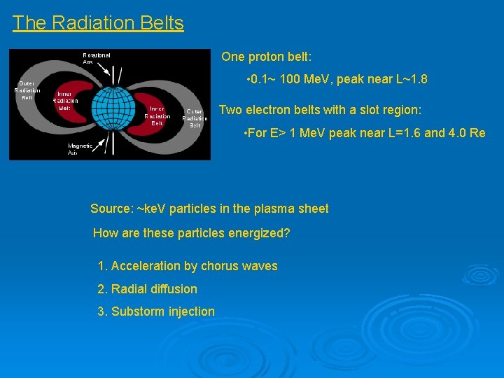 The Radiation Belts One proton belt: • 0. 1~ 100 Me. V, peak near