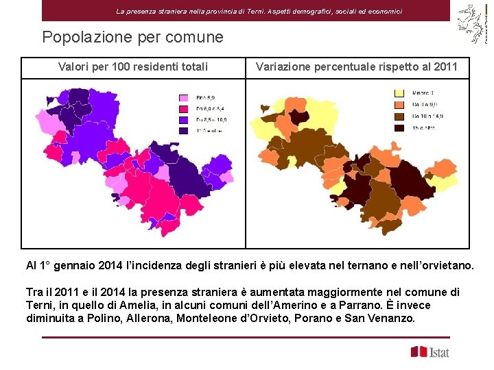 La presenza straniera nella provincia di Terni. Aspetti demografici, sociali ed economici Popolazione per
