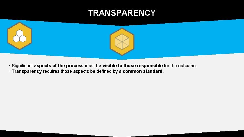 TRANSPARENCY · Significant aspects of the process must be visible to those responsible for