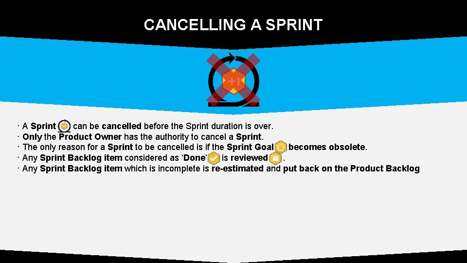 CANCELLING A SPRINT · A Sprint can be cancelled before the Sprint duration is CANCELLING A SPRINT · A Sprint can be cancelled before the Sprint duration is
