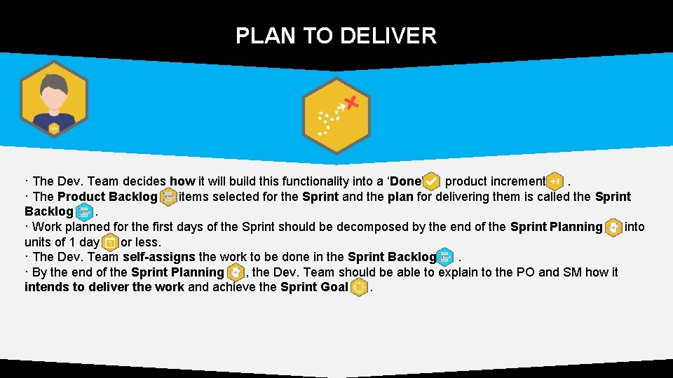 PLAN TO DELIVER · The Dev. Team decides how it will build this functionality