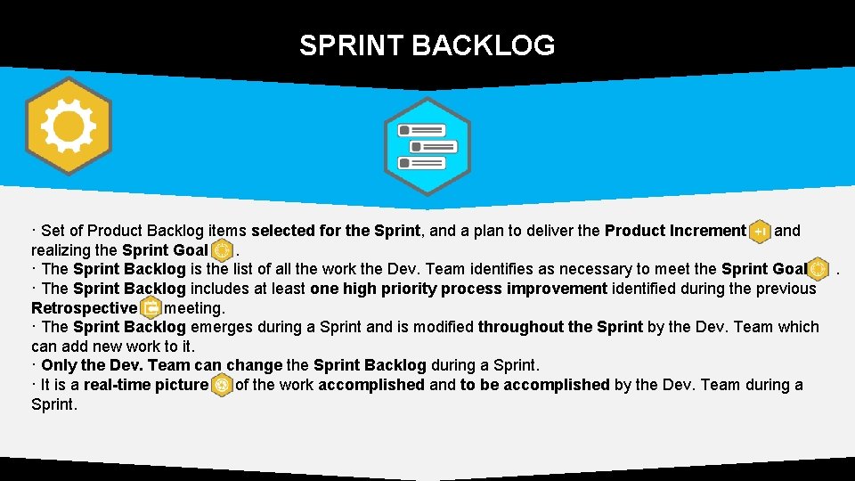 SPRINT BACKLOG · Set of Product Backlog items selected for the Sprint, and a SPRINT BACKLOG · Set of Product Backlog items selected for the Sprint, and a