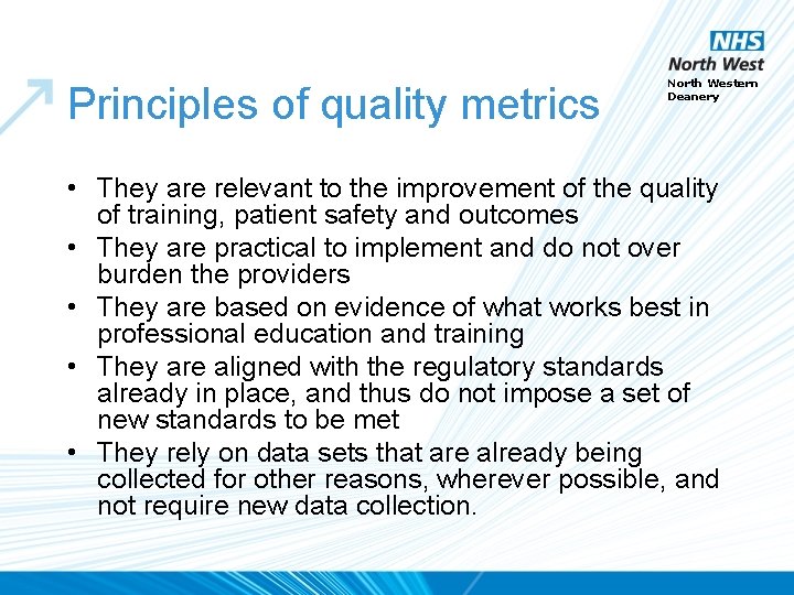 Principles of quality metrics North Western Deanery • They are relevant to the improvement