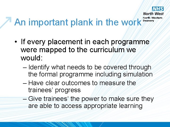 An important plank in the work North Western Deanery • If every placement in