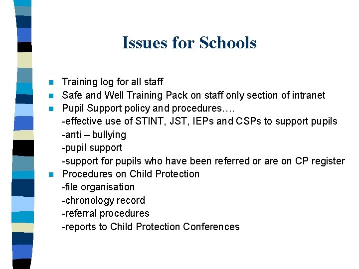 Issues for Schools Training log for all staff n Safe and Well Training Pack
