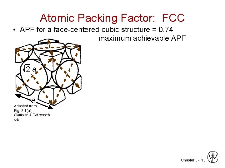 Atomic Packing Factor: FCC • APF for a face-centered cubic structure = 0. 74