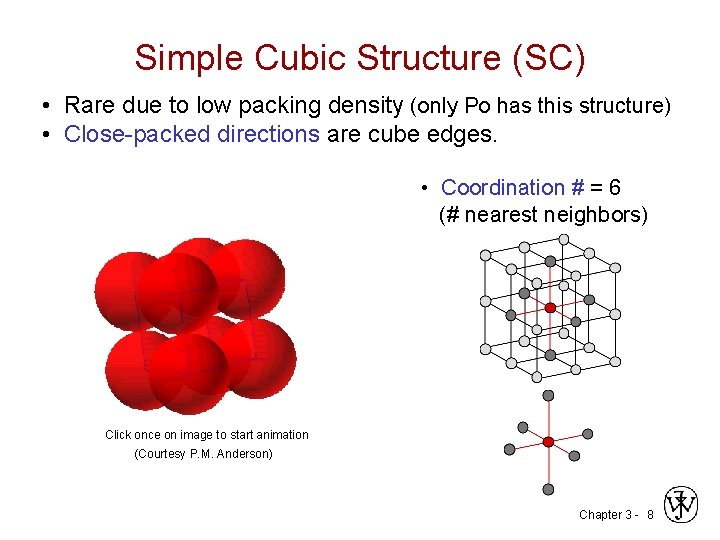 Simple Cubic Structure (SC) • Rare due to low packing density (only Po has