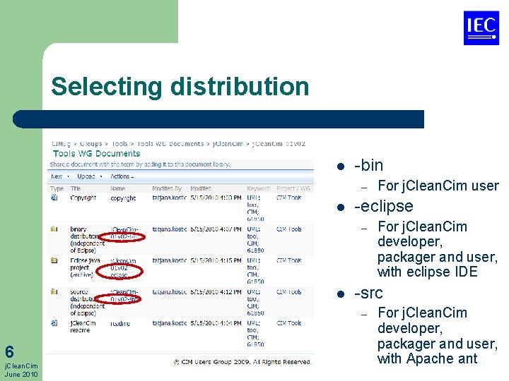 Selecting distribution l -bin – l -eclipse – l j. Clean. Cim June 2010