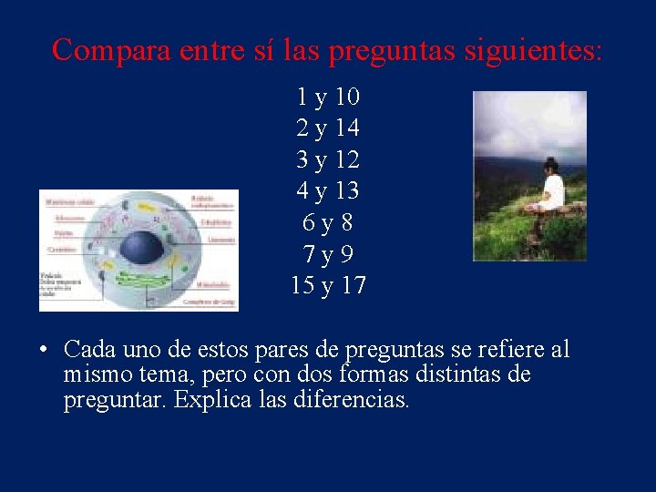 Compara entre sí las preguntas siguientes: 1 y 10 2 y 14 3 y