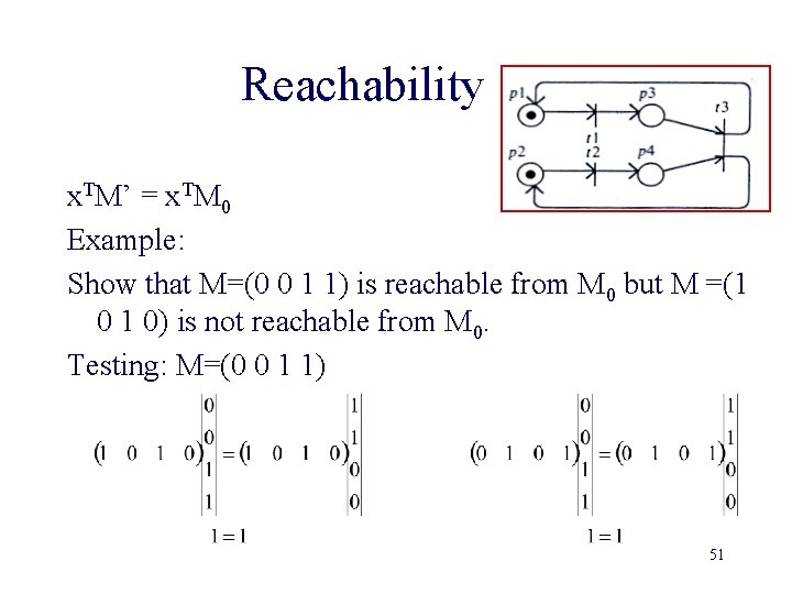 Reachability x. TM’ = x. TM 0 Example: Show that M=(0 0 1 1)