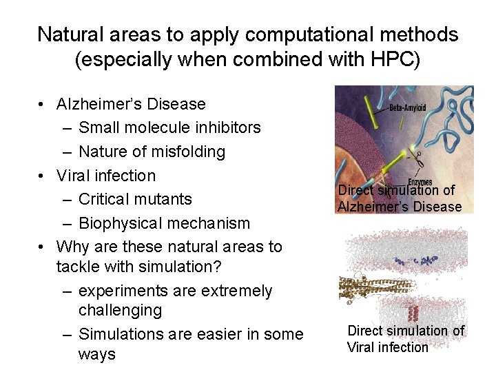 Natural areas to apply computational methods (especially when combined with HPC) • Alzheimer’s Disease