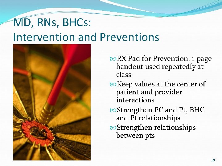 MD, RNs, BHCs: Intervention and Preventions RX Pad for Prevention, 1 -page handout used