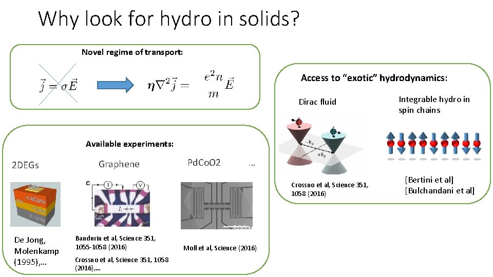 Why look for hydro in solids? Novel regime of transport: Access to “exotic” hydrodynamics: