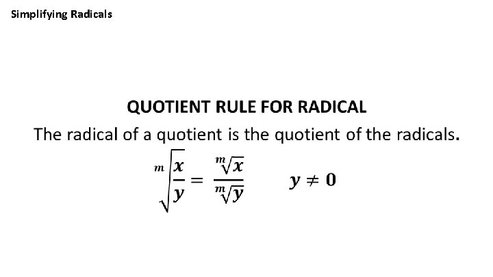 Simplifying Radicals • 